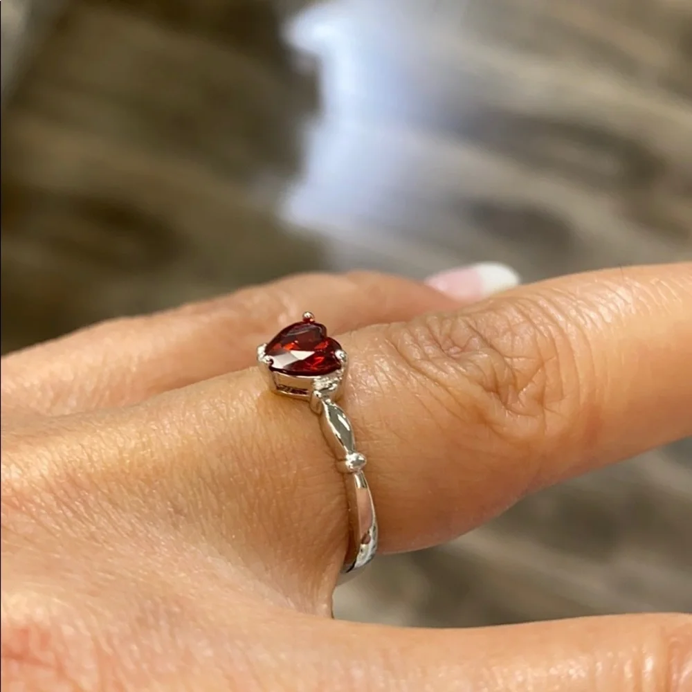 New Pink, Clear or Red Ruby Heart CZ stone Engagement Ring sizes 3 4 5 6 7 8